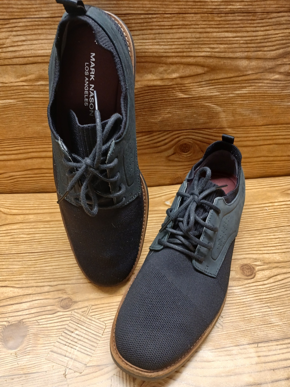 Mark Nason Men's Black Knit Lace-Up Oxfords with Brown Trim